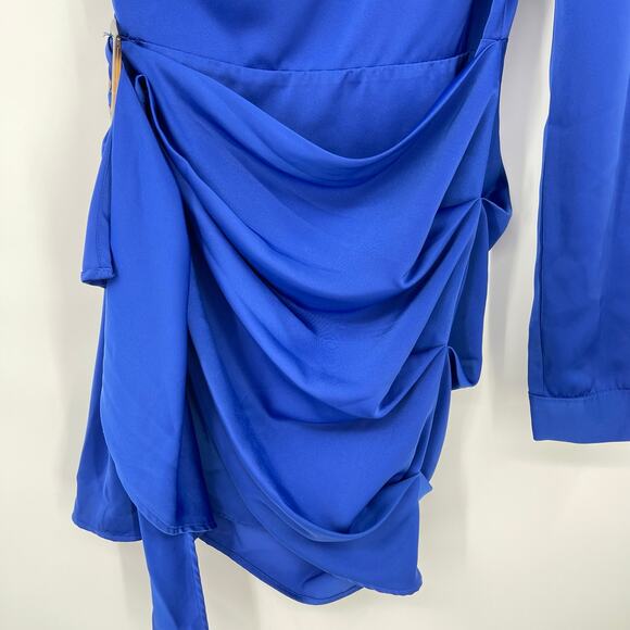 Lovers and Friends | Ana Dress in Cobalt Blue One Shoulder Wrap Mini XS - Picture 9 of 14